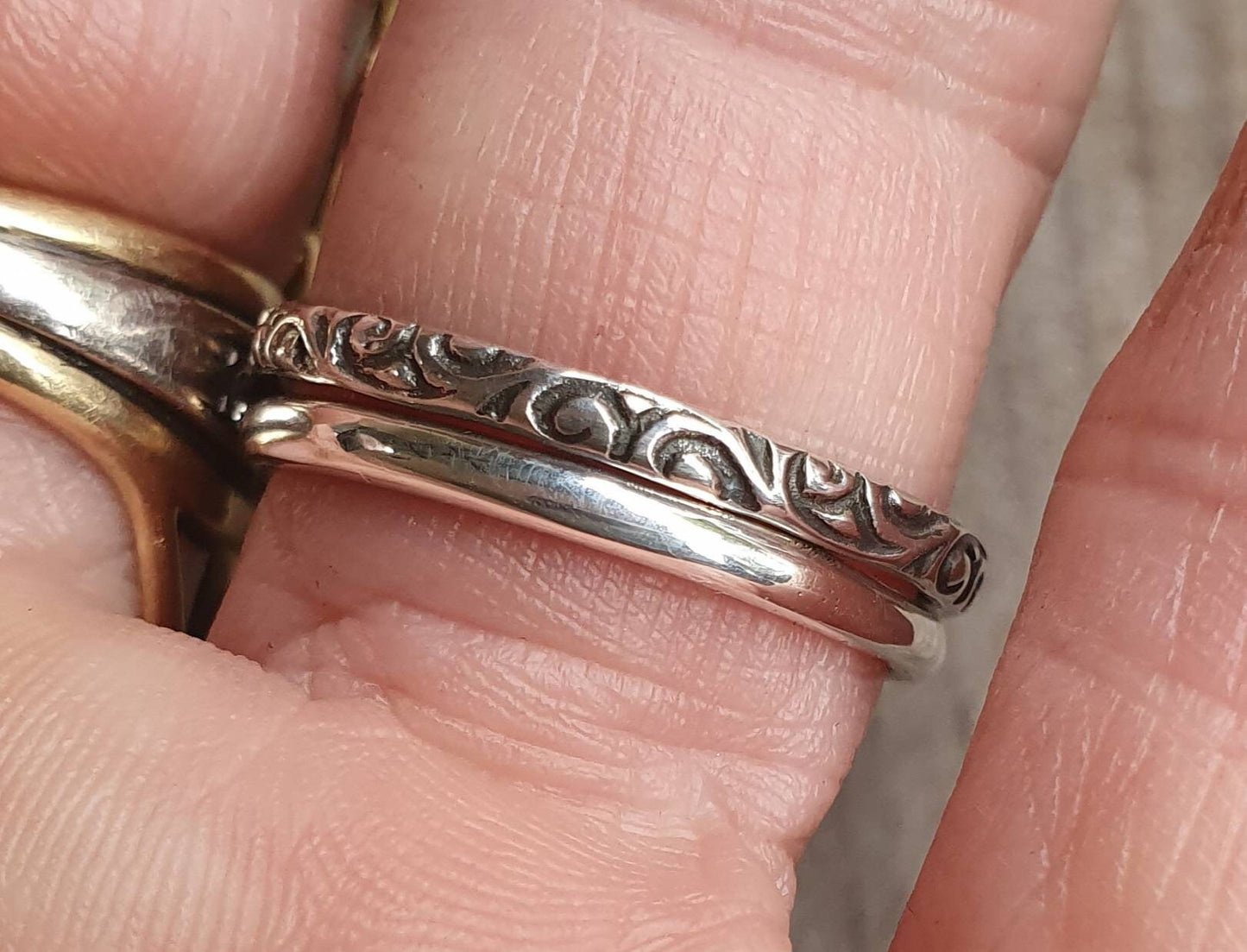 Silver stacker,Thin antique band,sterling silver,handmade,vintage scroll,Victorian pattern ring,