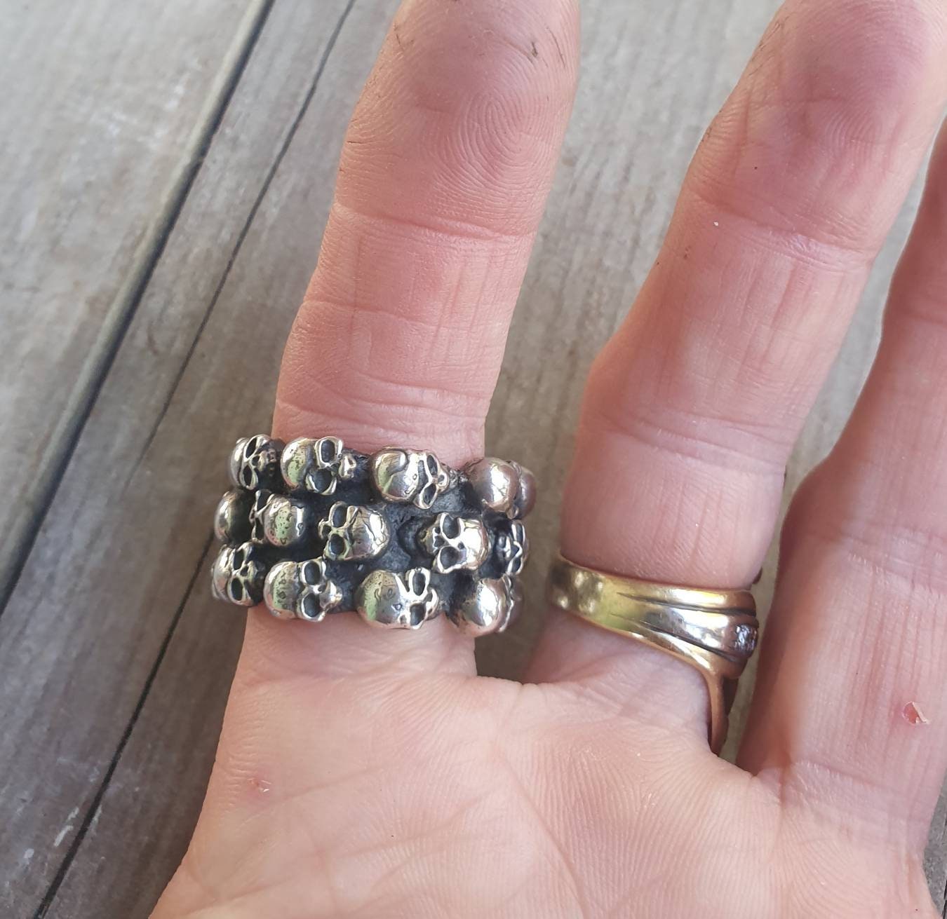 Skull ring,sterling silver,chunky continuous band, steampunk,gothic,chunky ring,skeleton, punk,hipster,handmade,biker,gangster,pirate