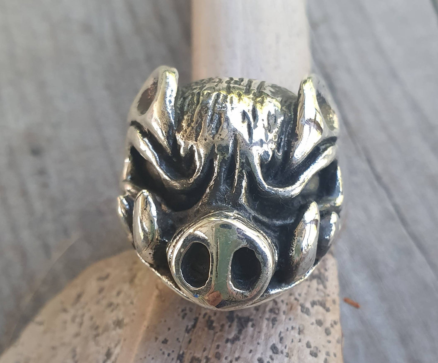 Pig ring,boar ring,sterling silver,chunky ring,big,solid silver ring,hunter,game hunter,shooter,