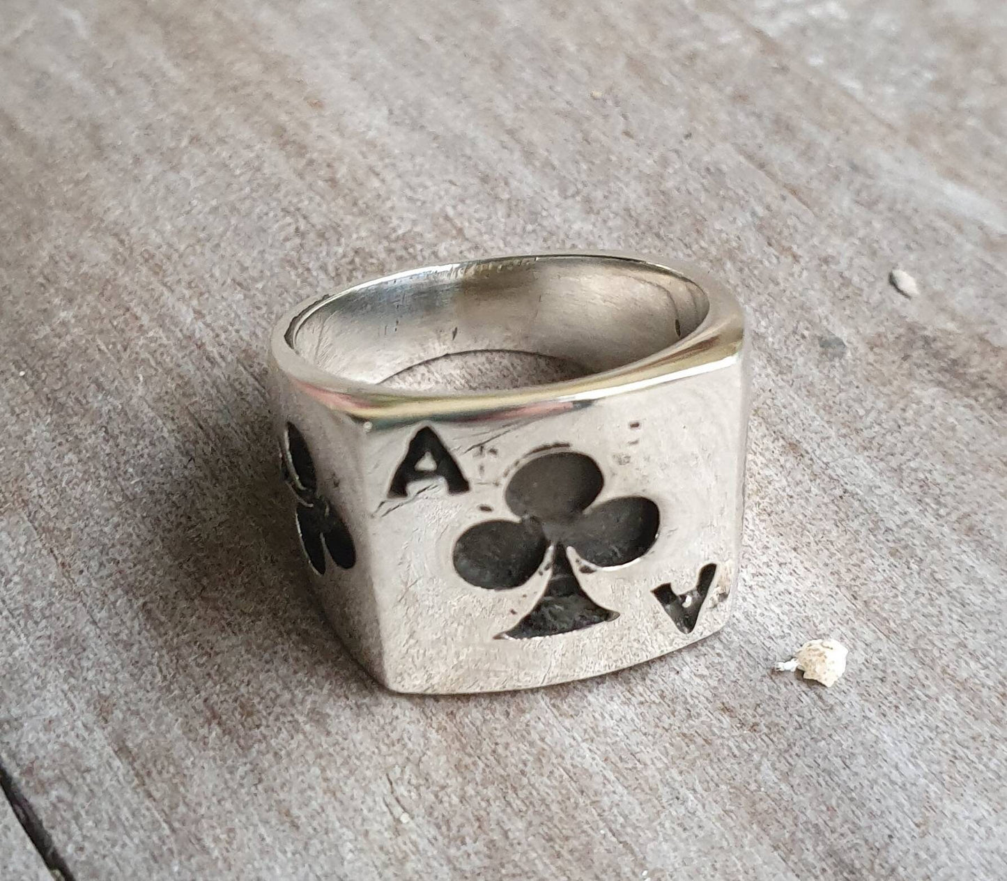 Ace of clubs ring,gambling, cards,oxidized sterling silver,ace ring,Vegas wedding,black jack,poker,lucky,handmade,signet ring,rockabilly