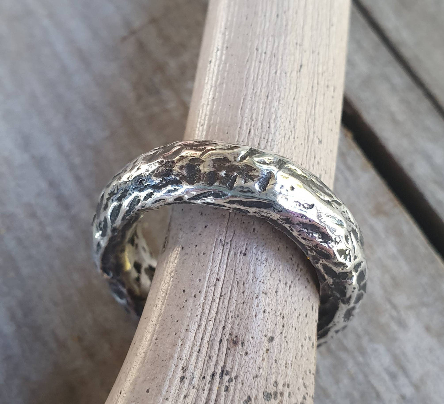chunky silver ring,rustic,heavy,6 mm solid hammered,sterling silver ring,distressed wedding ring,nugget,industrial,unisex,half round band