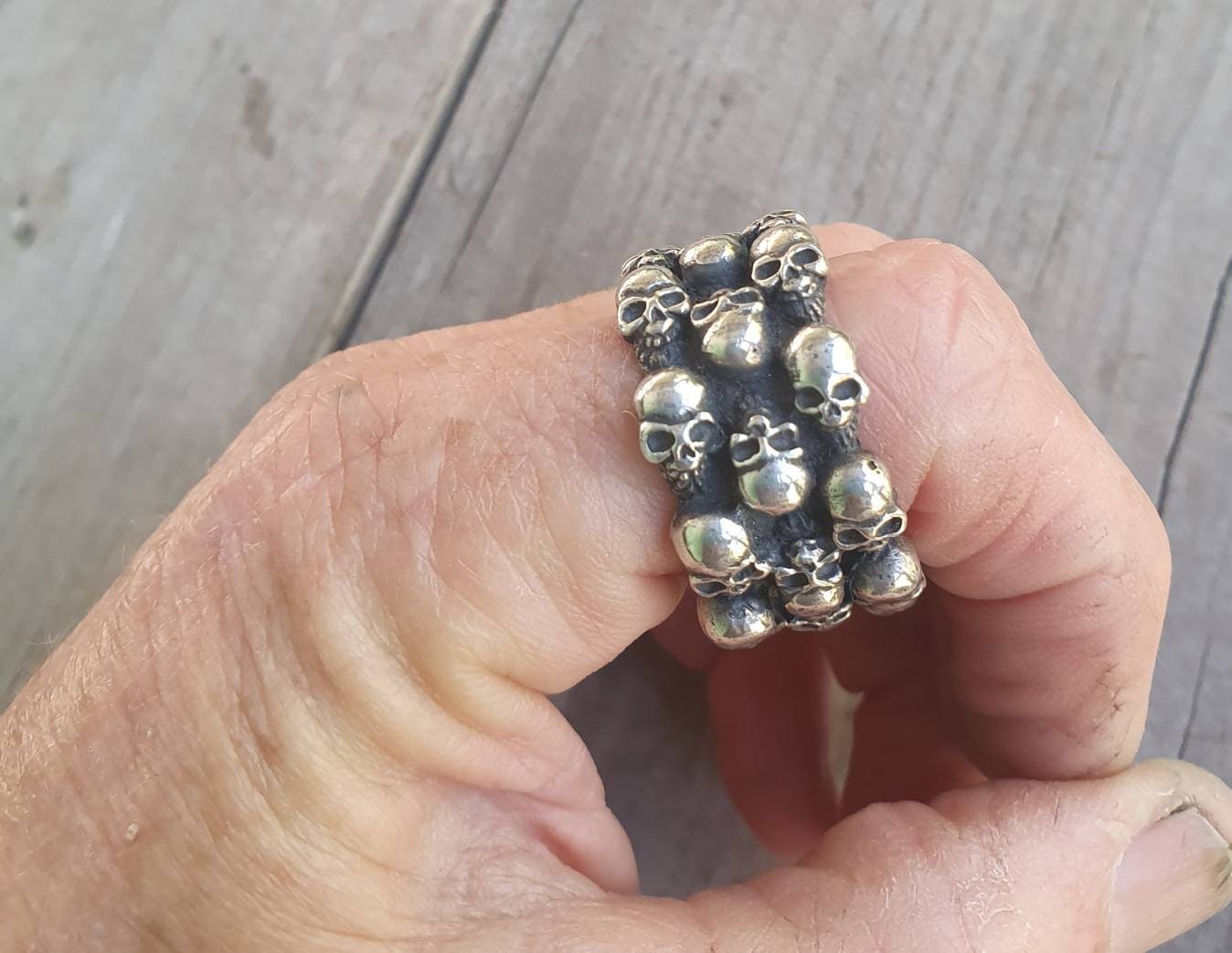 Skull ring,sterling silver,chunky continuous band, steampunk,gothic,chunky ring,skeleton, punk,hipster,handmade,biker,gangster,pirate