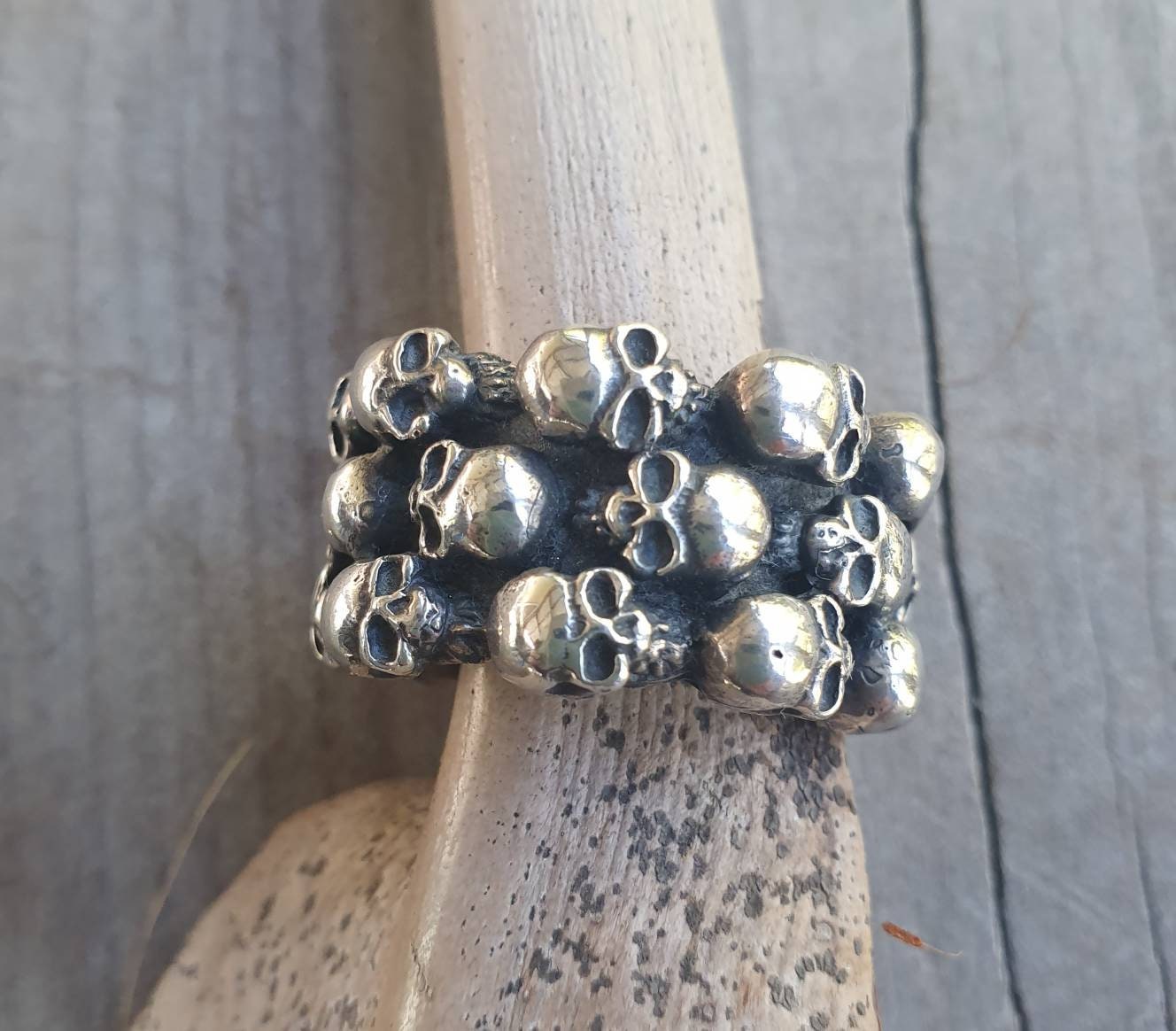 Skull ring,sterling silver,chunky continuous band, steampunk,gothic,chunky ring,skeleton, punk,hipster,handmade,biker,gangster,pirate