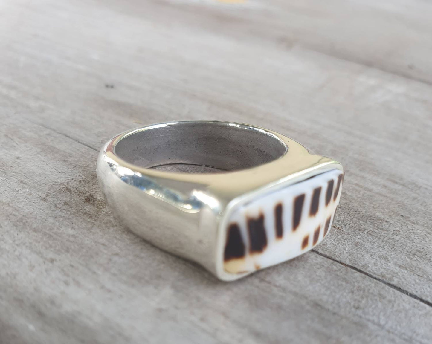 Rectangle ring,shell ring,sterling silver,chunky,handmade,Micheal Hutchence tribute,plain silver signet,Chunky,unisex