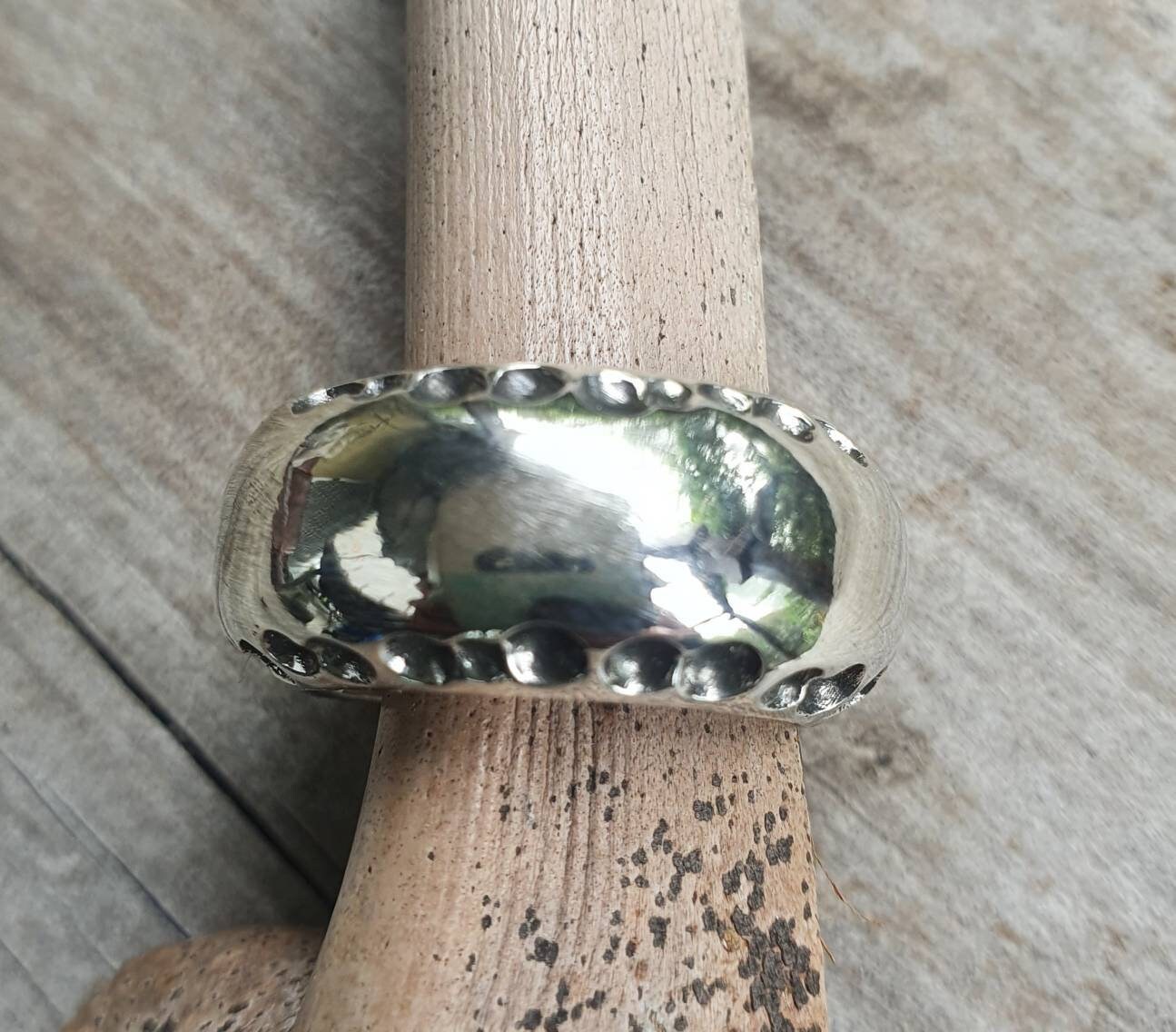 Heavy rustic ring,chunky sterling silver,hammered thick sides,steampunk, chunky wedding ring, dress ring