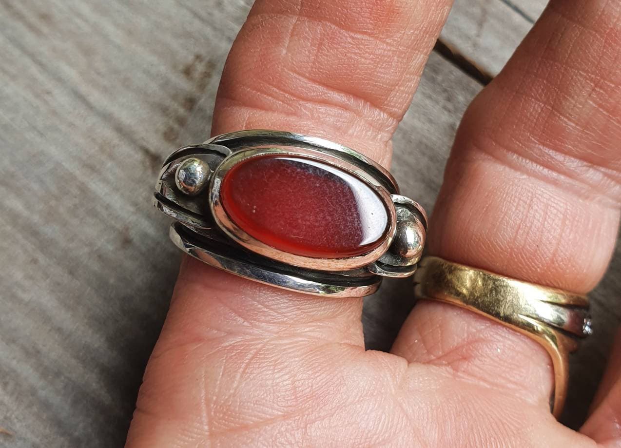 Carnelian ring,solid sterling silver band, chunky wide and unique,industrial, steampunk,