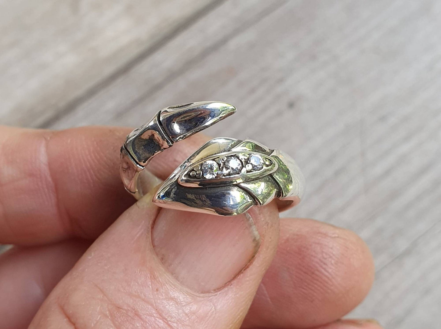 Claw ring,cz,sterling silver,adjustable,steampunk,pinkie ring,handmade,boho,alien,Geiger,viking,eagle claw,bird talon,cubic zirconia