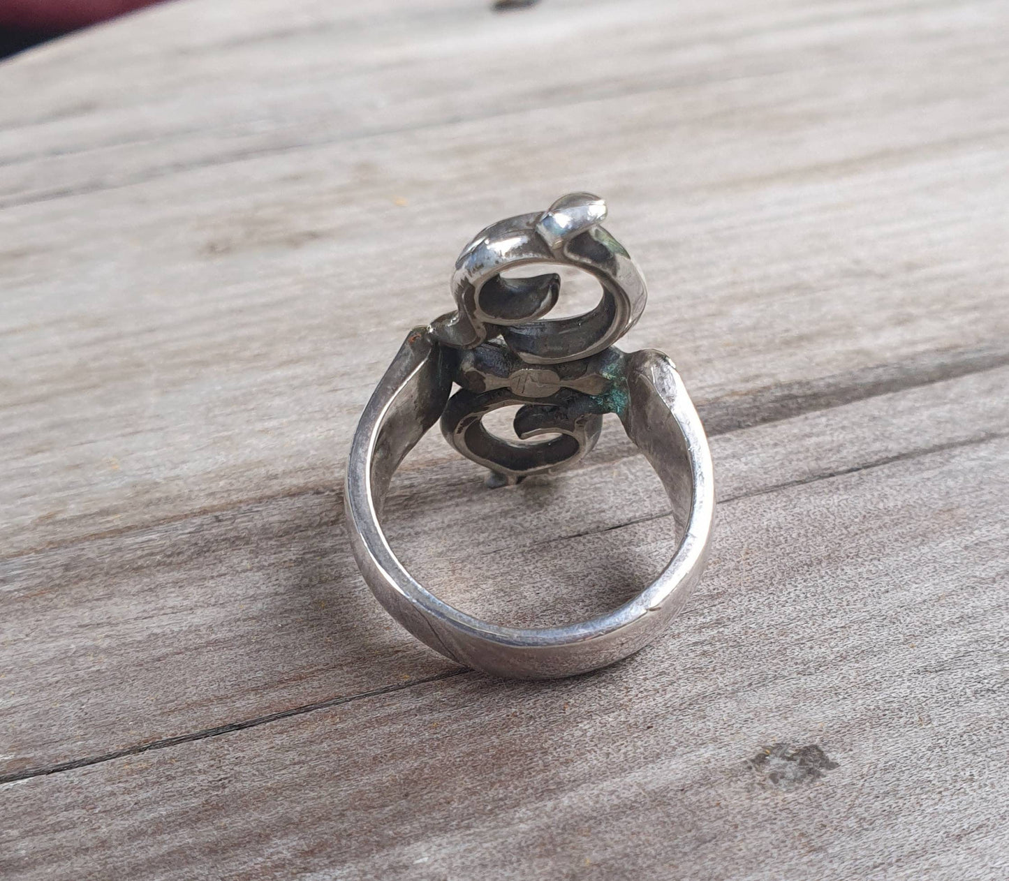 Long silver ring,handmade sterling silver,vintage style scroll,boho,