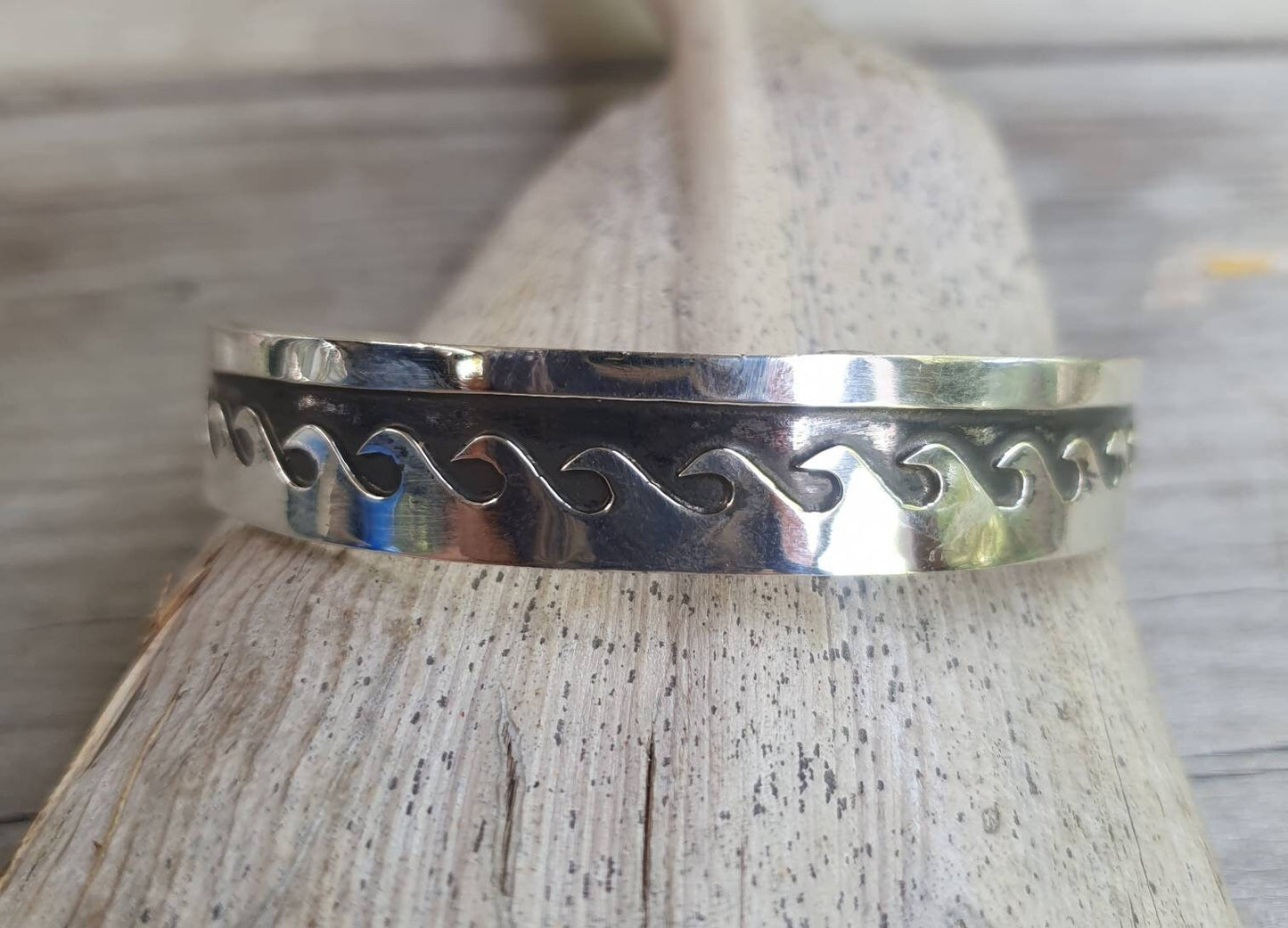 Wave cuff bracelet,sterling silver,wave bangle,tribal,unisex,boho,handmade