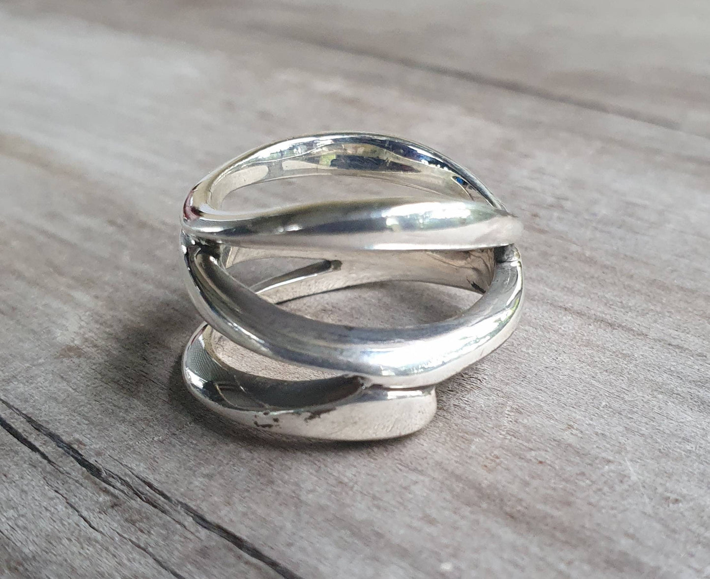 Wide freeform ring,solid sterling silver,silver band,modern industrial.