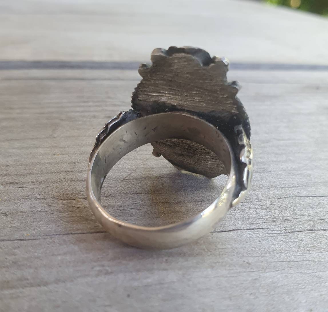 Onyx long ring,sterling silver,Navajo Indian style,black stone ring,flower,leaf,boho,gypsy,tribal,handmade,women's fashion