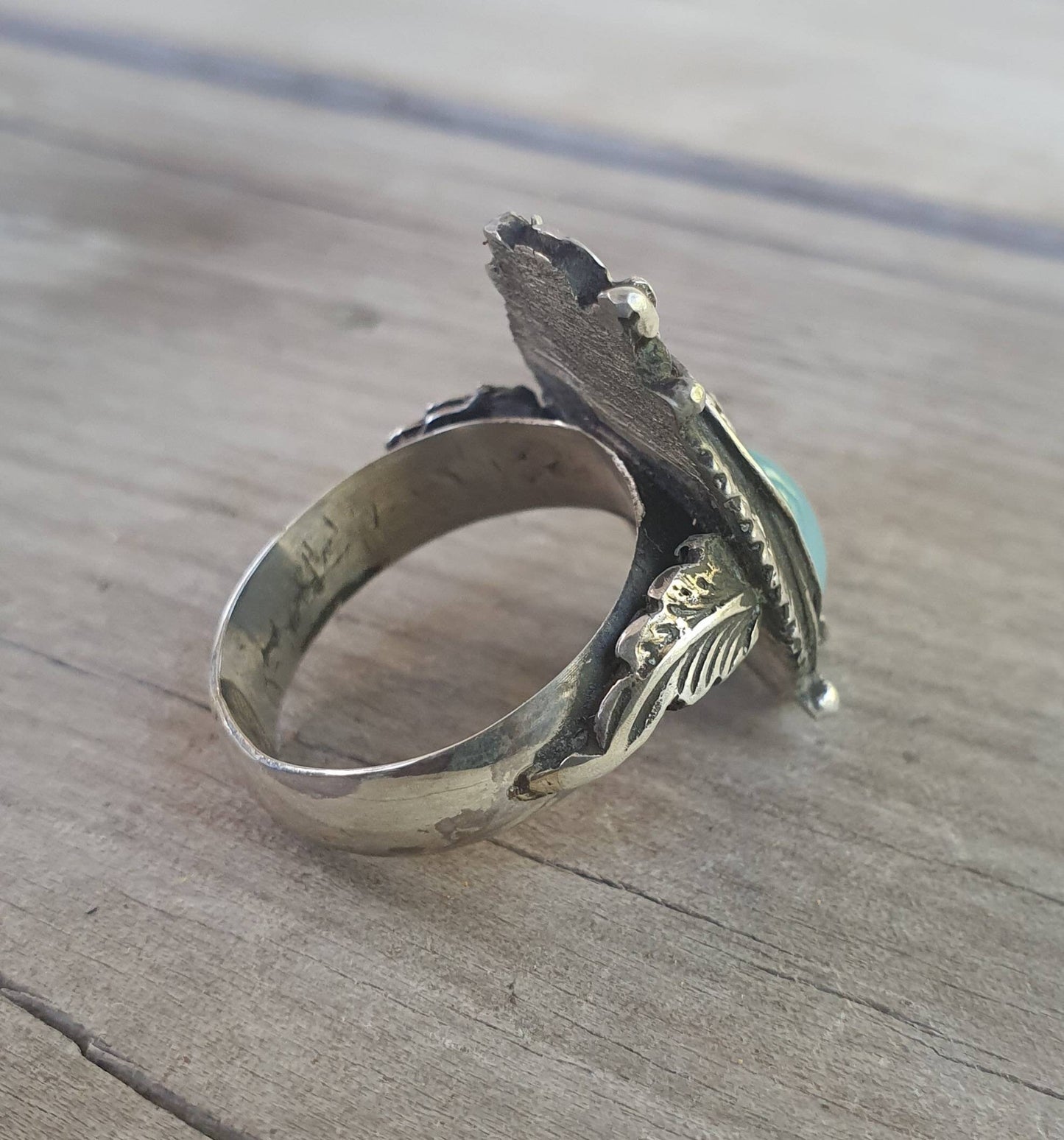 Rose quartz ring,sterling silver,Navajo Indian style,flower,leaf,boho,gypsy,tribal,handmade,women's fashion