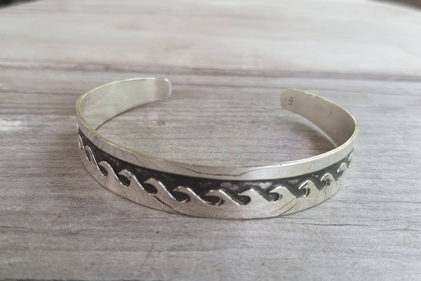 Wave cuff bracelet,sterling silver,wave bangle,tribal,unisex,boho,handmade