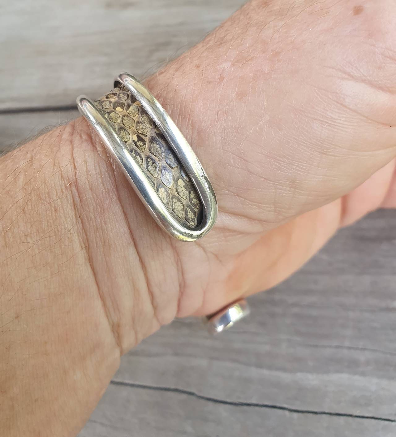 Snake skin cuff bracelet,sterling silver,wave bangle,tribal,unisex,boho,handmade