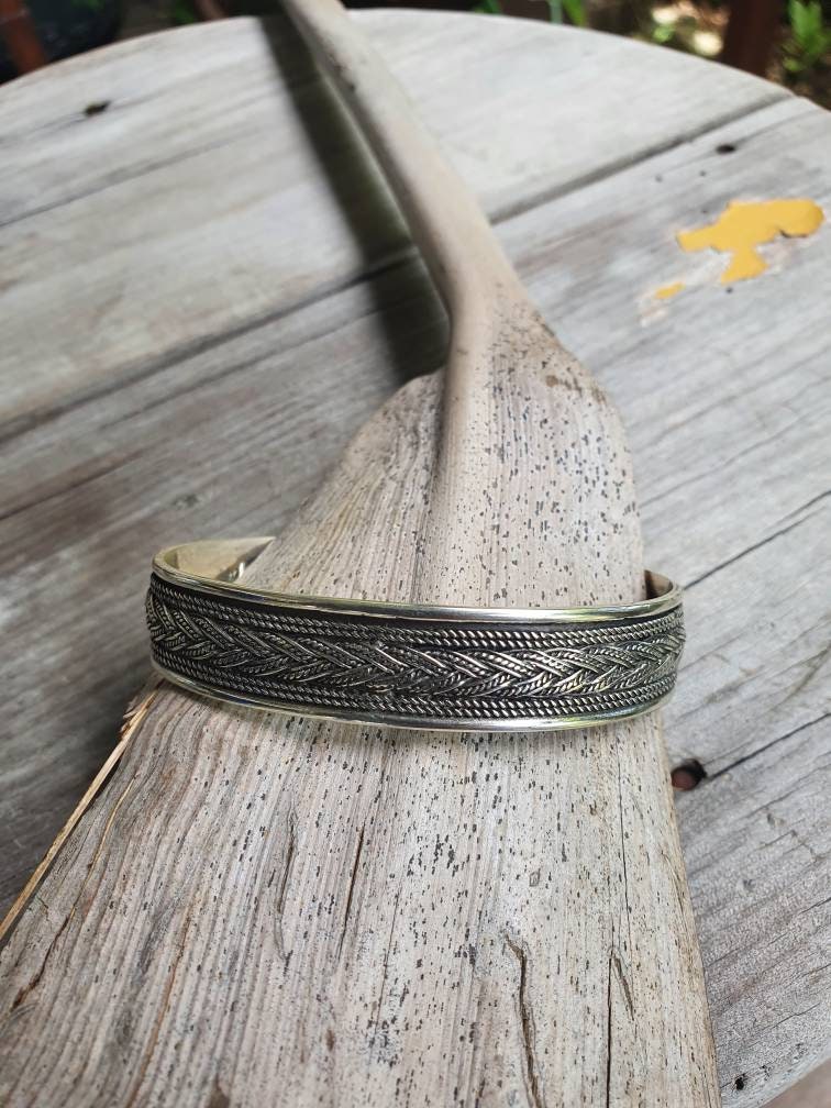 Silver cuff bracelet,sterling silver,bangle,tribal twist,unisex,boho,handmade