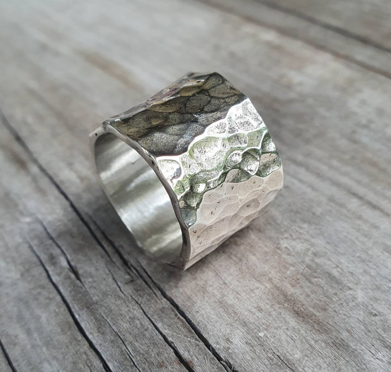 Wide silver ring,hammered sterling silver,heavy rustic,unisex band,thumb ring,handmade,wedding ring,distressed,industrial ring,nugget,boho