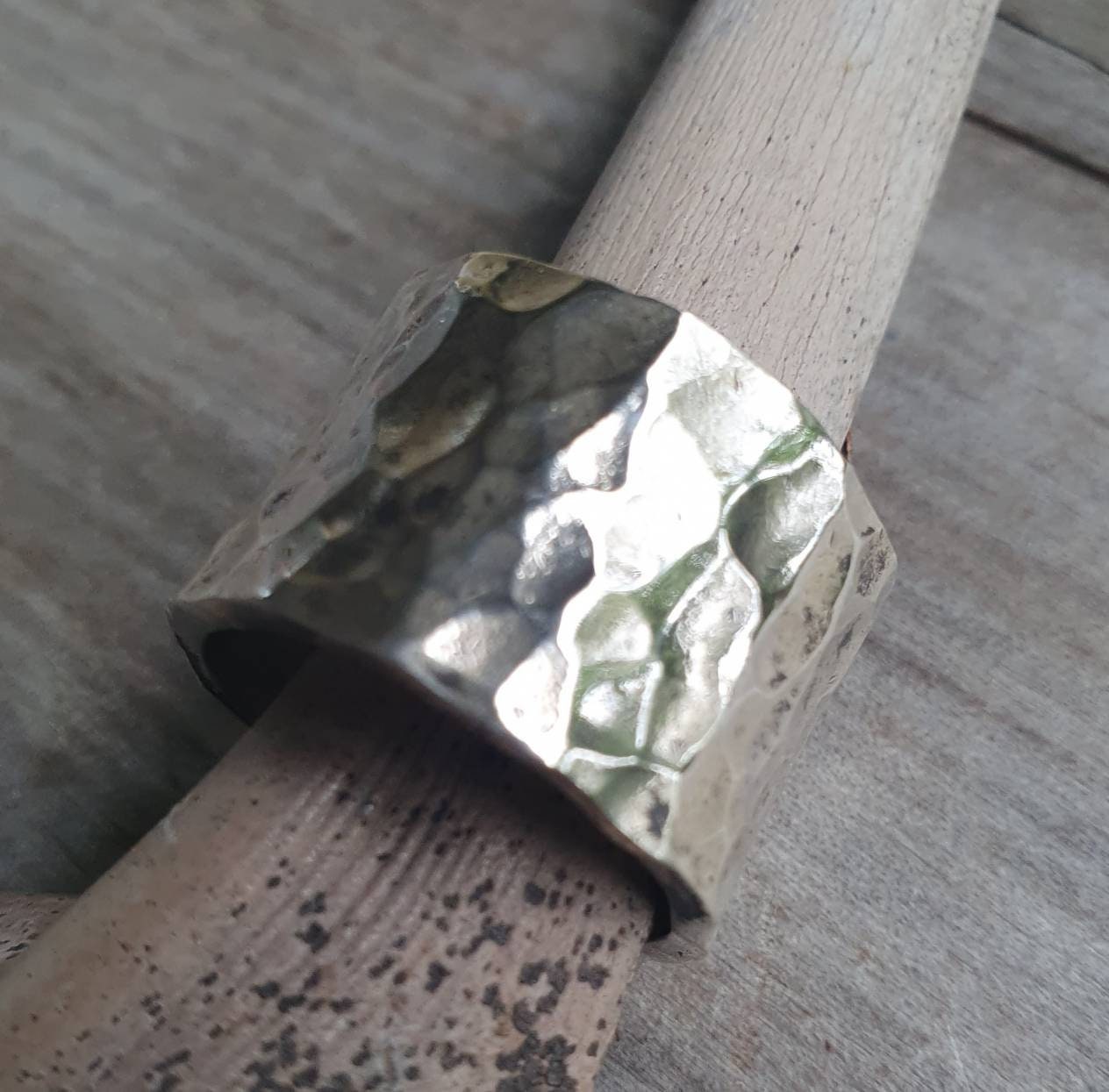 Wide silver ring,hammered sterling silver,heavy rustic,unisex band,thumb ring,handmade,wedding ring,distressed,industrial ring,nugget,boho