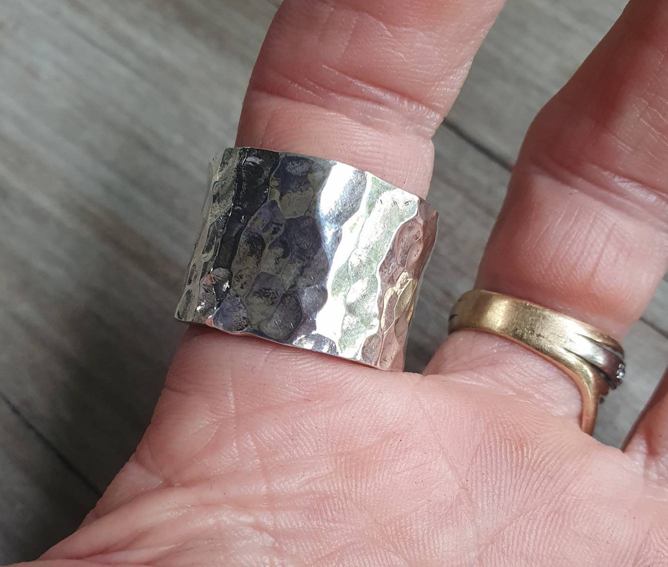 Wide silver ring,hammered sterling silver,heavy rustic,unisex band,thumb ring,handmade,wedding ring,distressed,industrial ring,nugget,boho