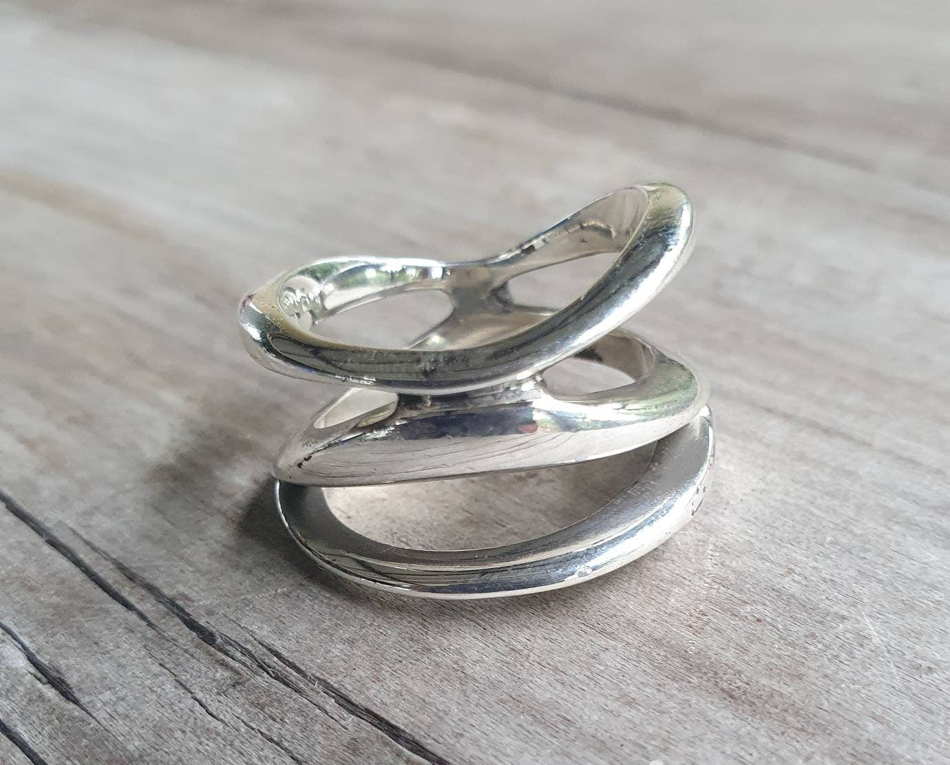 Wide freeform ring,solid sterling silver,silver band,modern industrial.