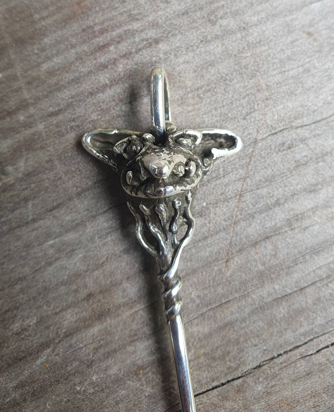 Gremlin head pendant,small spice sp oon,solid sterling silver, handmade collectors salt spoon,retro vintage style .