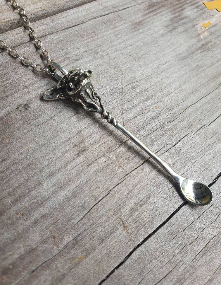 Gremlin head pendant,small spice sp oon,solid sterling silver, handmade collectors salt spoon,retro vintage style .
