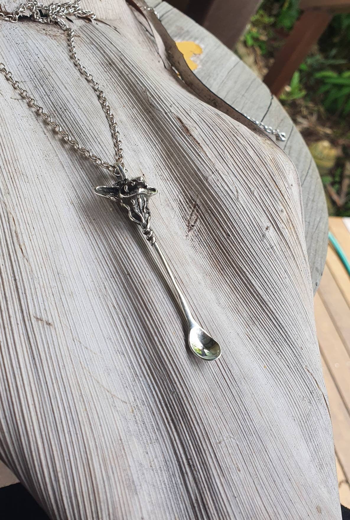 Gremlin head pendant,small spice sp oon,solid sterling silver, handmade collectors salt spoon,retro vintage style .