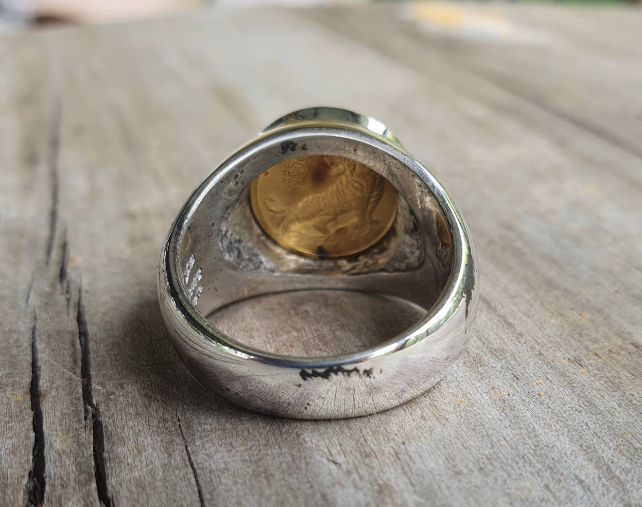Coin ring,1/20 onze gold coin 2022 ,year of the tiger ,Perth mint, set in sterling silver chunky ring,boho,handmade, retro ring,modern,