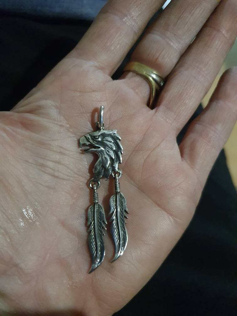 Eagle pendant, feather pendant, sterling silver,bird necklace,woodland,gypsy,hippy boho,biker,