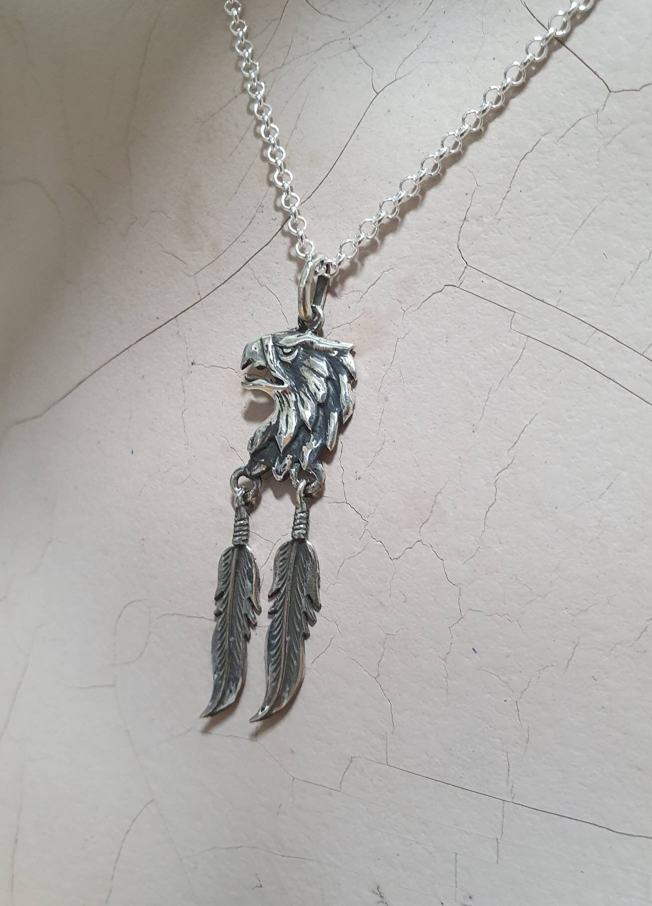 Eagle pendant, feather pendant, sterling silver,bird necklace,woodland,gypsy,hippy boho,biker,