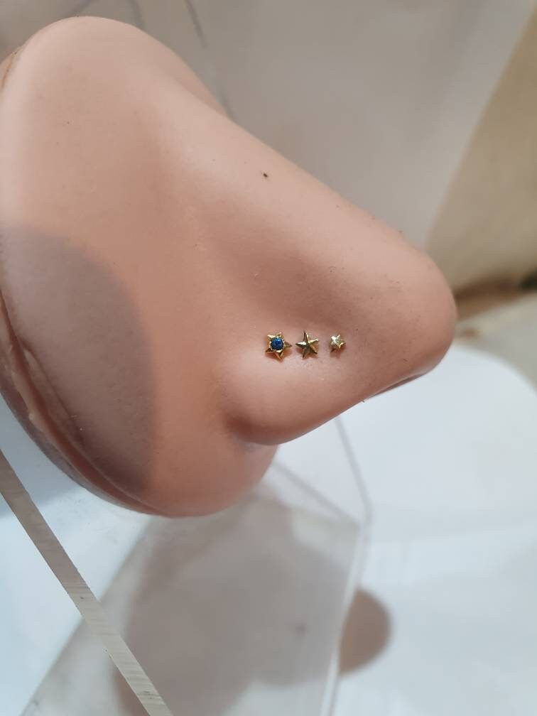 star nose stud,solid 18ct gold, mini star,20 gauge,nose curl, L shape