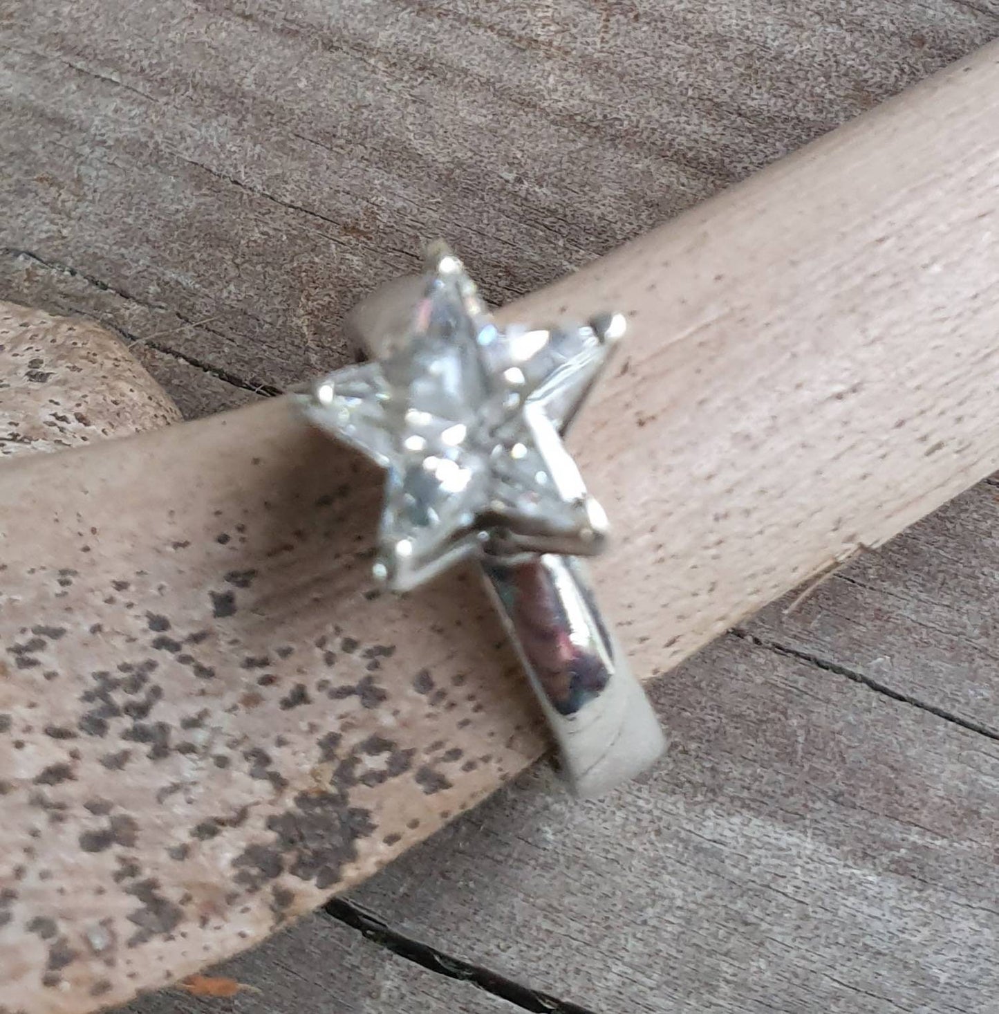 star ring,sterling silver solitare,cubic zirconia star,five pointed star,solid ring,unisex,boho,designer fashion,