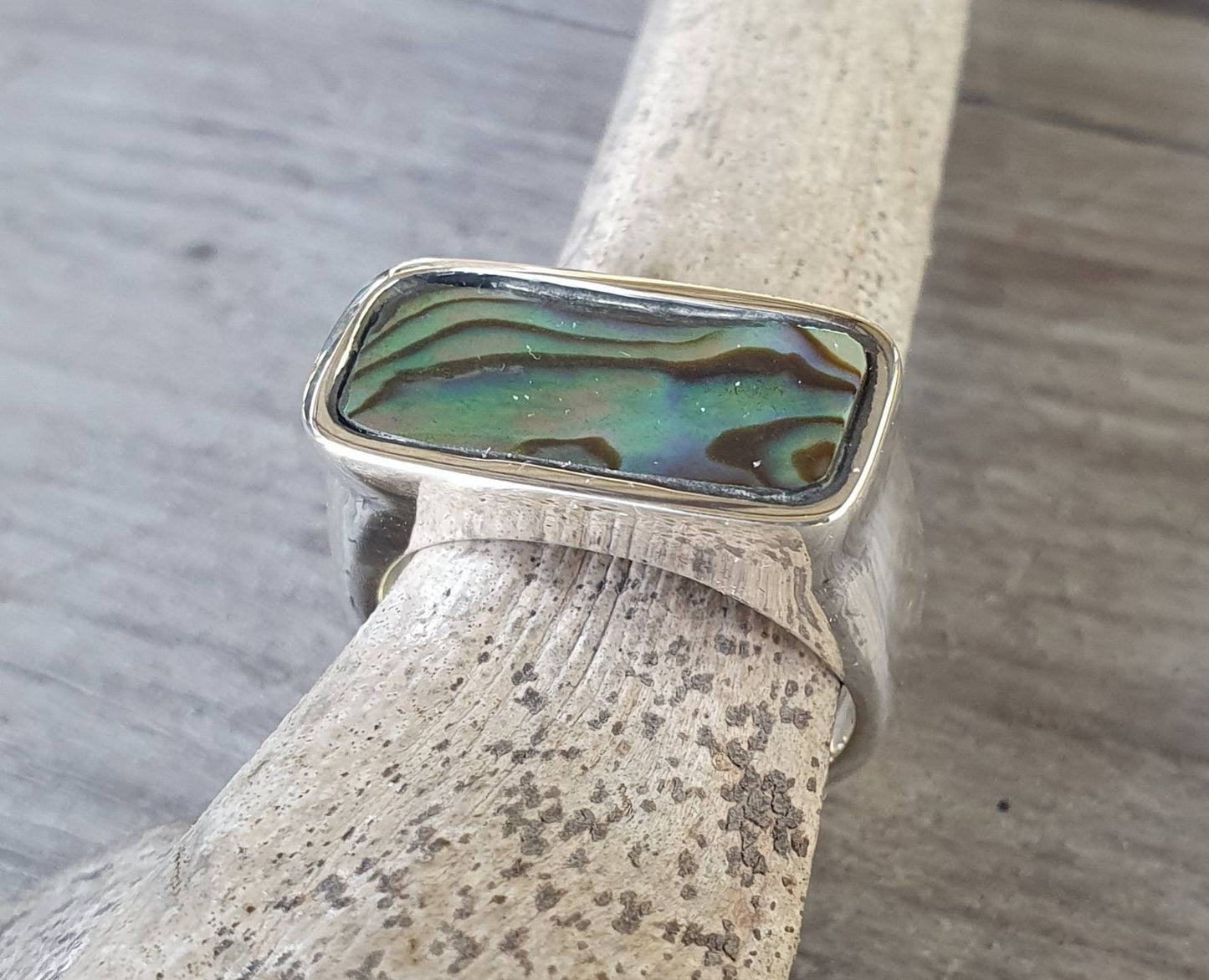 Rectangle ring,paua shell ring,sterling silver,chunky abalone,handmade,Micheal Hutchence tribute,plain silver signet,unisex