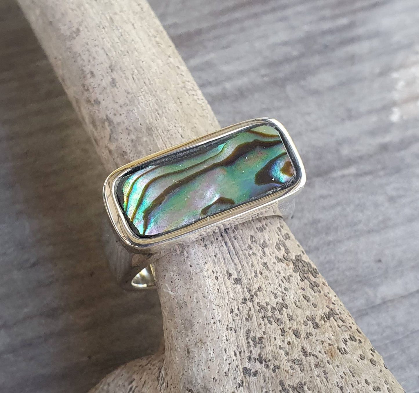 Rectangle ring,paua shell ring,sterling silver,chunky abalone,handmade,Micheal Hutchence tribute,plain silver signet,unisex