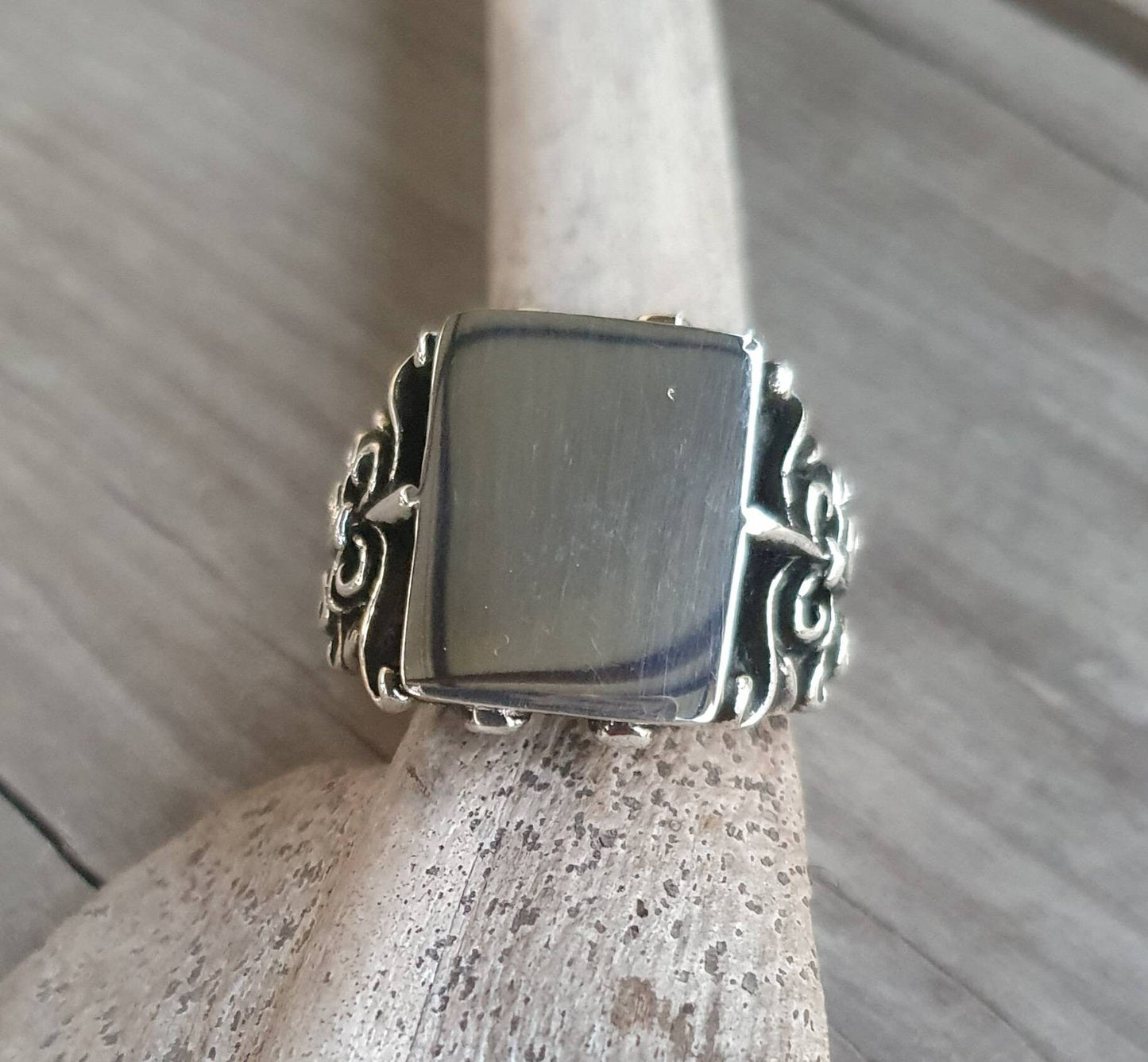 Large signet ring,sterling silver,mans rectangle filegree, scroll,square top ring,handmade,baroque,mans dress ring, steampunk,grunge,boho