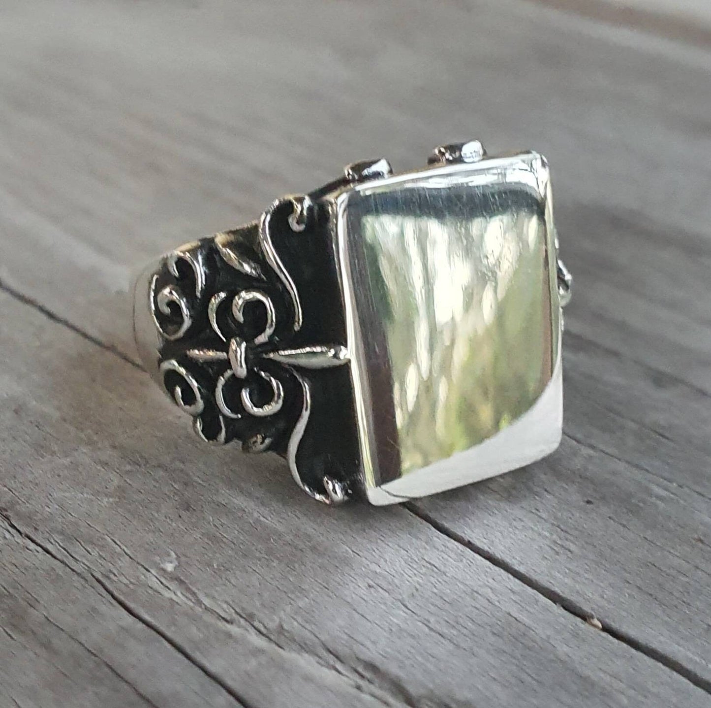 Large signet ring,sterling silver,mans rectangle filegree, scroll,square top ring,handmade,baroque,mans dress ring, steampunk,grunge,boho