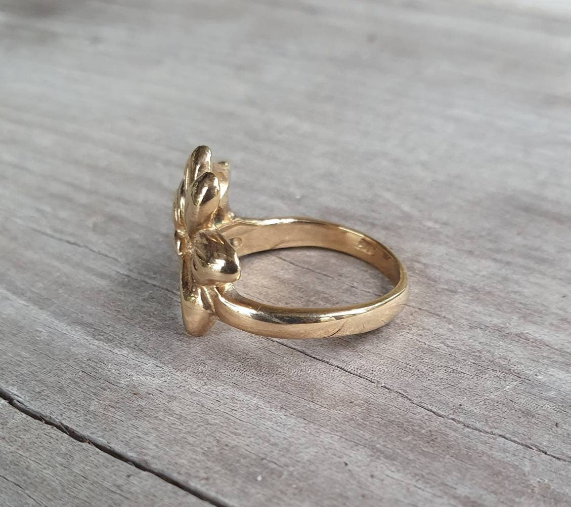 Gold lily flower ring,9ct/9k gold,solid not plated,woodland,stacker,handmade,