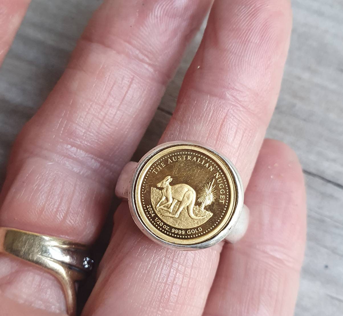 Coin ring,1/20 onze gold coin 2012 year of the dragon,Perth mint,sterling silver ring,boho,handmade, retro ring,modern,