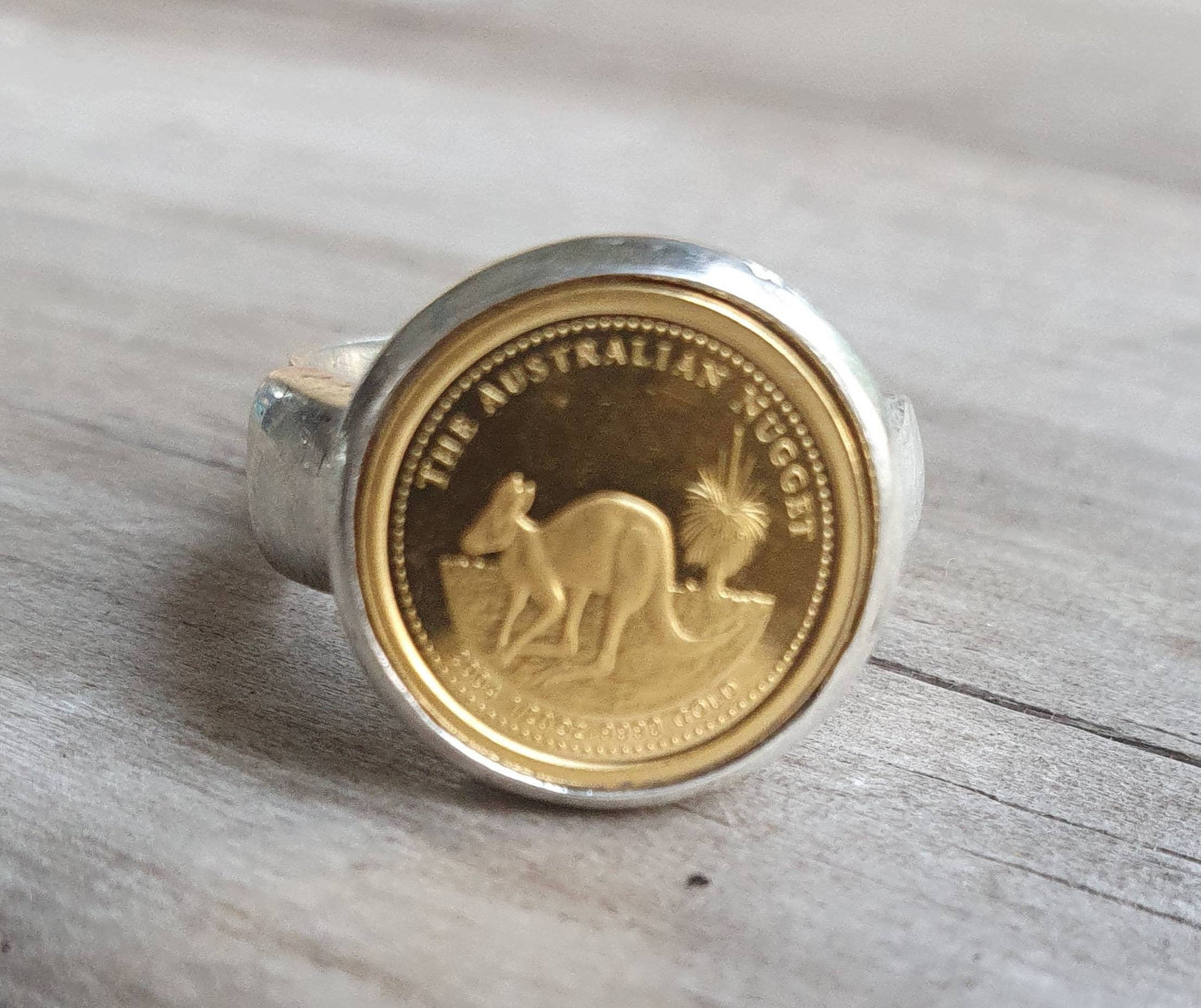Coin ring,1/20 onze gold coin 2012 year of the dragon,Perth mint,sterling silver ring,boho,handmade, retro ring,modern,