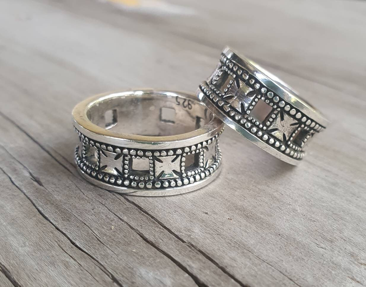 cross ring,925 solid sterling silver,even sided cross band,unisex wedding band, steampunk gothic punk sterling silver ring