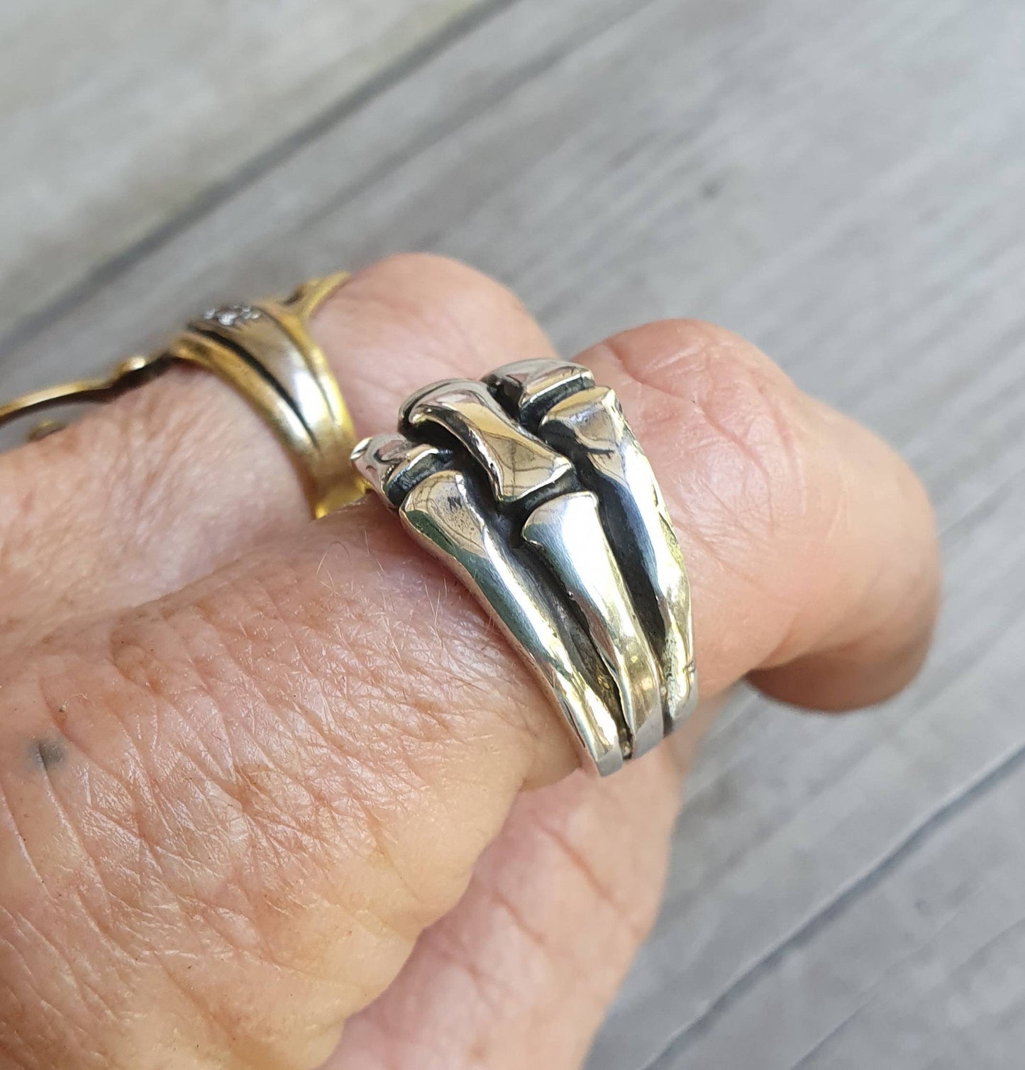 Silver ring,bamboo,bones,solid sterling silver,unisex ring