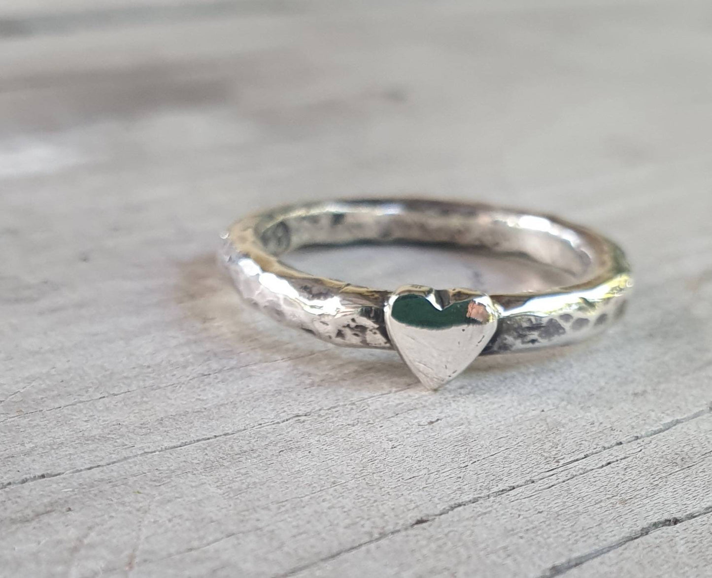 Heart ring,sterling silver,stacker,chunky hammered band,handmade,boho,goddess,round wedding band,thick silver ring,