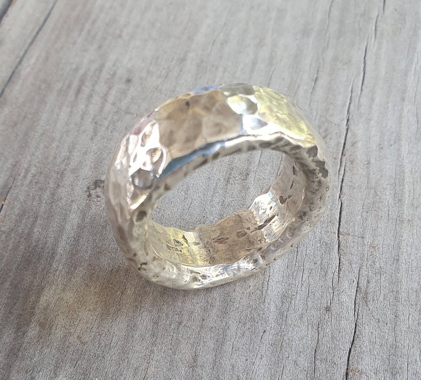 Wide mens ring,sterling silver,34gms,very heavy rustic ring,10mm wide chunky hammered thick band,steampunk, chunky wedding ring, dress ring