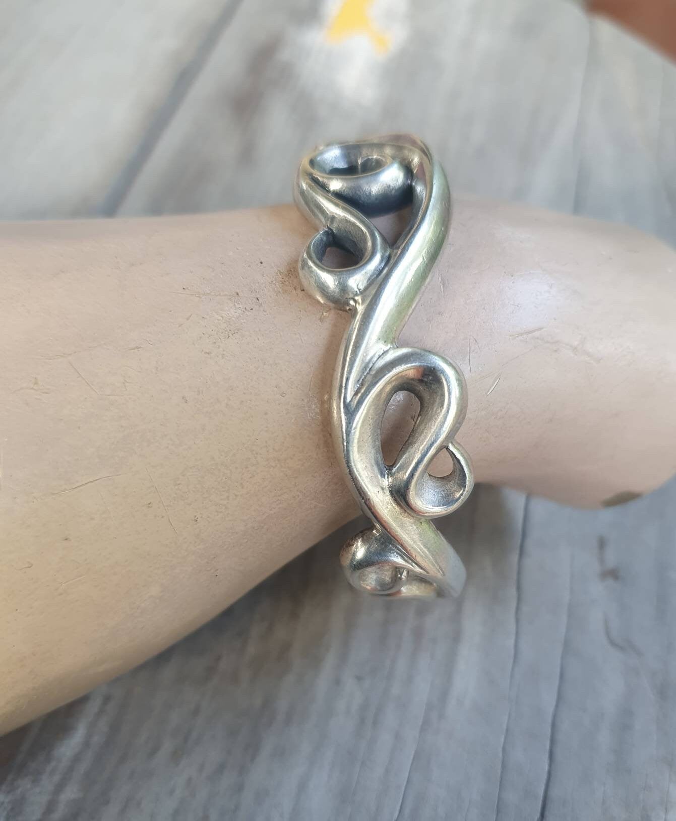 Silver cuff bracelet, solid sterling silver,chunky swirl bangle,tribal twist,unisex,boho,handmade,adjustable bangle,