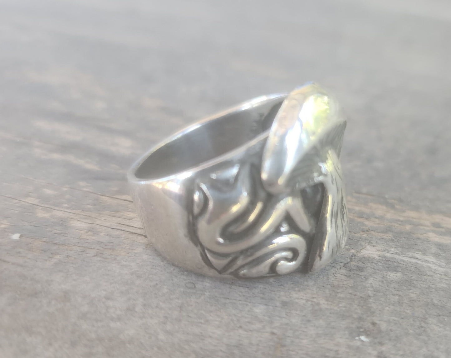 Mushroom ring,sterling silver,tribal,pagan,wide scroll,handmade,toadstill ring,medievil,wedding ring