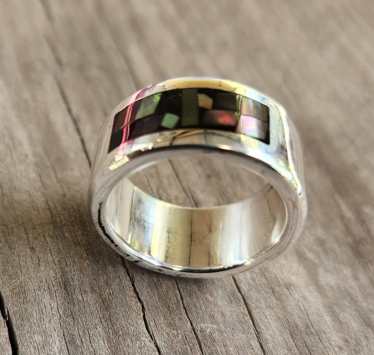 Silver mosaic ring,shell inlay,sterling silver,mother of pearl and oyster shell inlay,boho, goddess ring,new age,shell band,ring,gypsy,