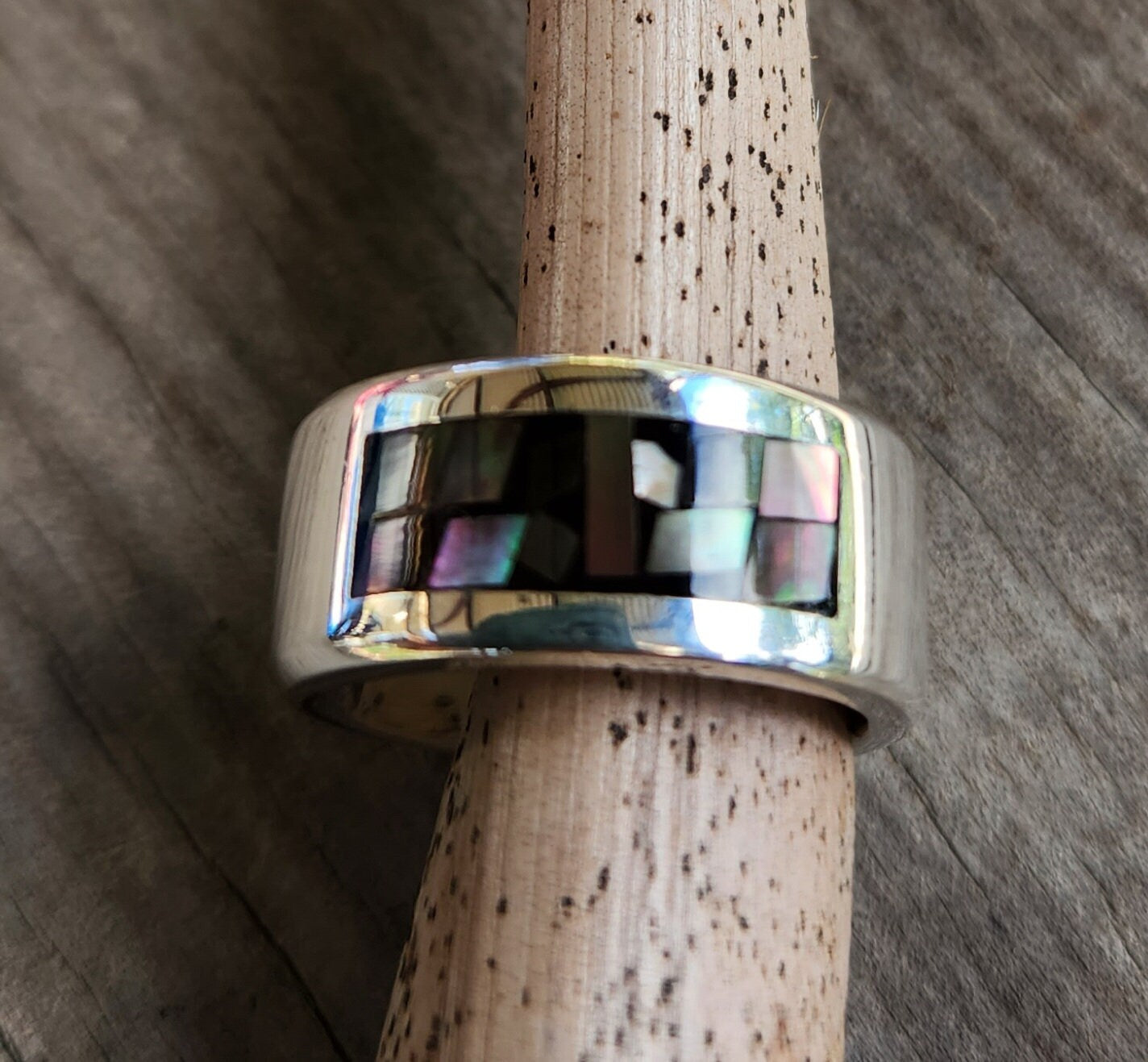 Silver mosaic ring,shell inlay,sterling silver,mother of pearl and oyster shell inlay,boho, goddess ring,new age,shell band,ring,gypsy,