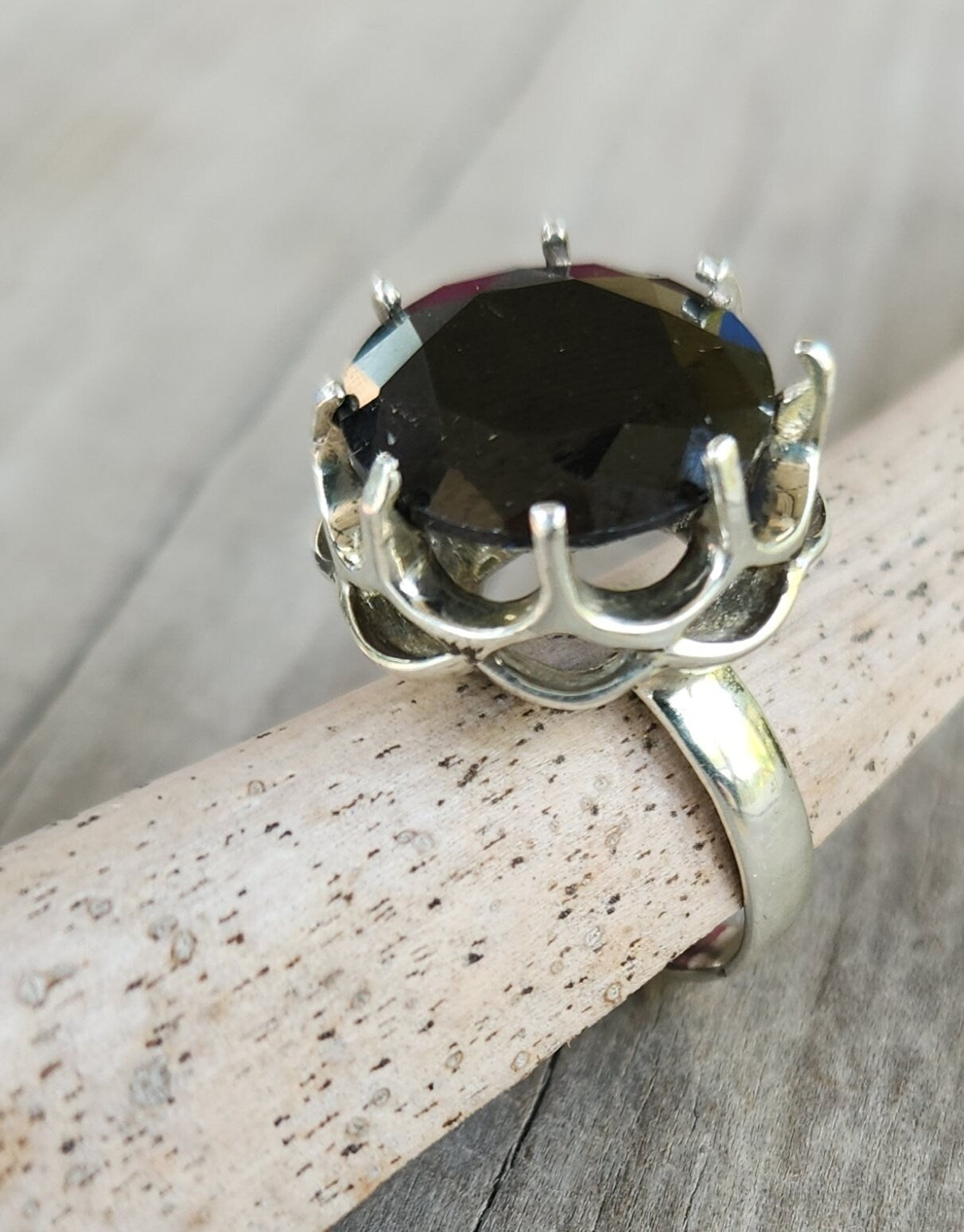 Large cz ring,sterling silver, handmade,goddess,boho,solitare ring,new age,goddess,cubic zirconia,