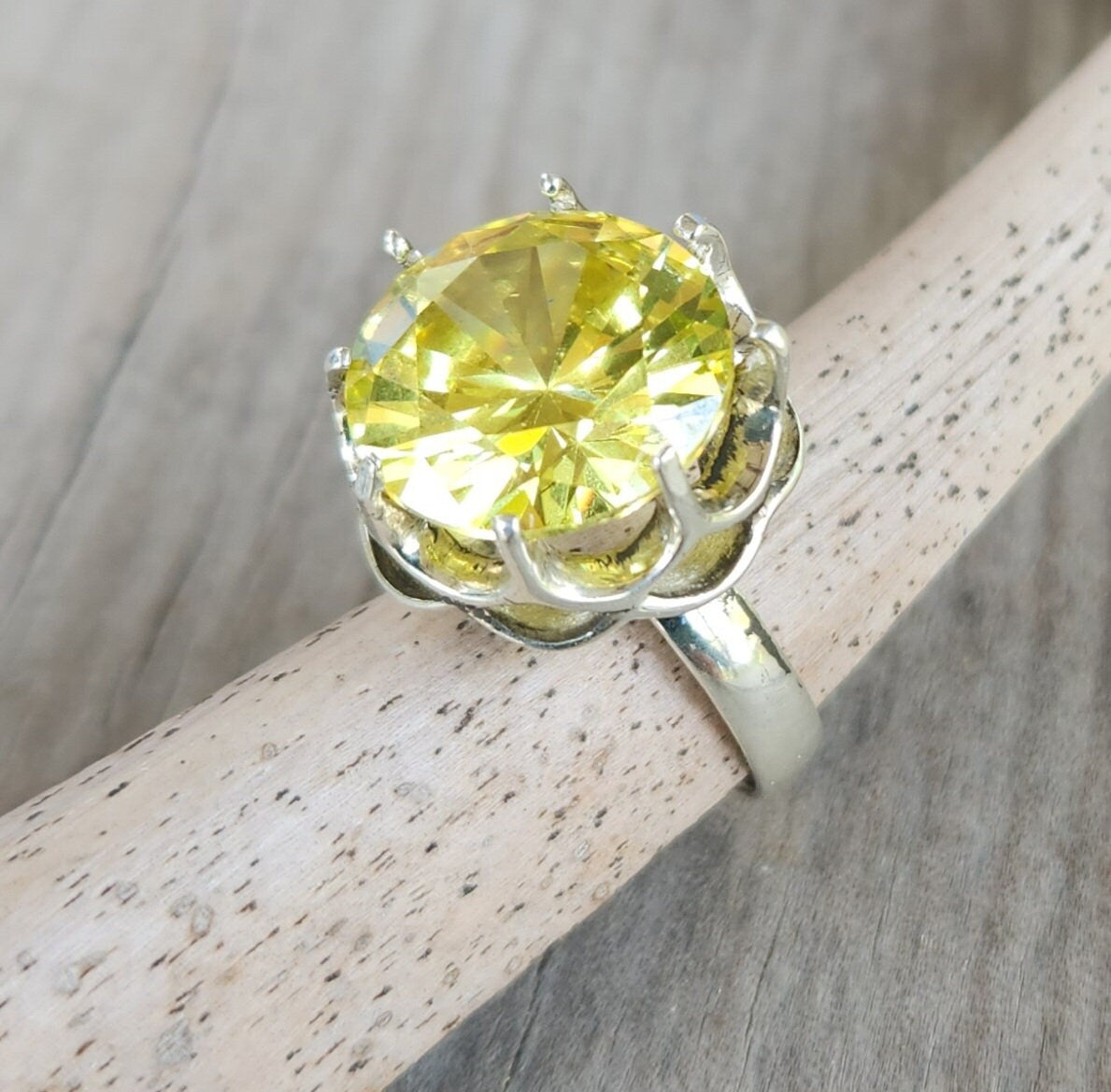 Large cz ring,sterling silver, handmade,goddess,boho,solitare ring,new age,goddess,cubic zirconia,