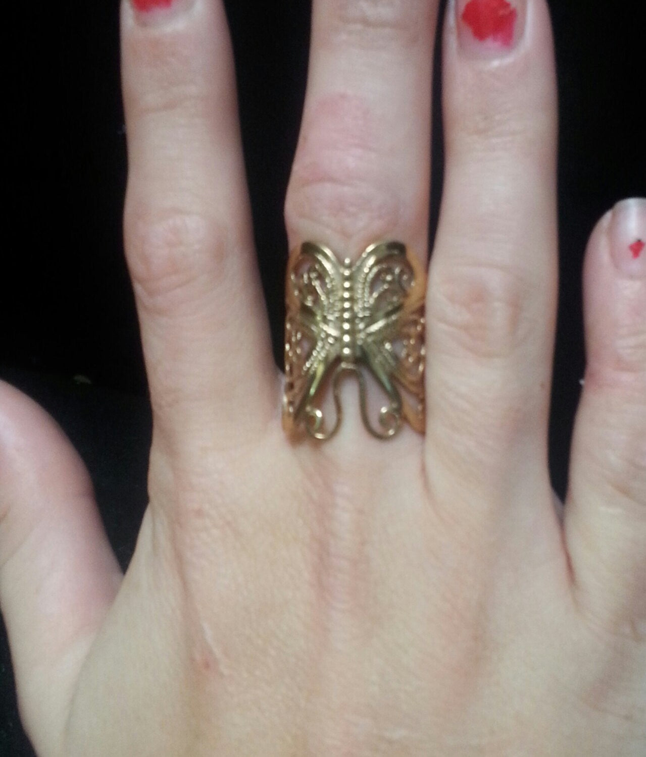 Large filegree butterfly ring,9ct gold,boho,shabby chic, vintage,goddess,art nouveau, victorian,women's fashion, gold butterfly,wedding ring