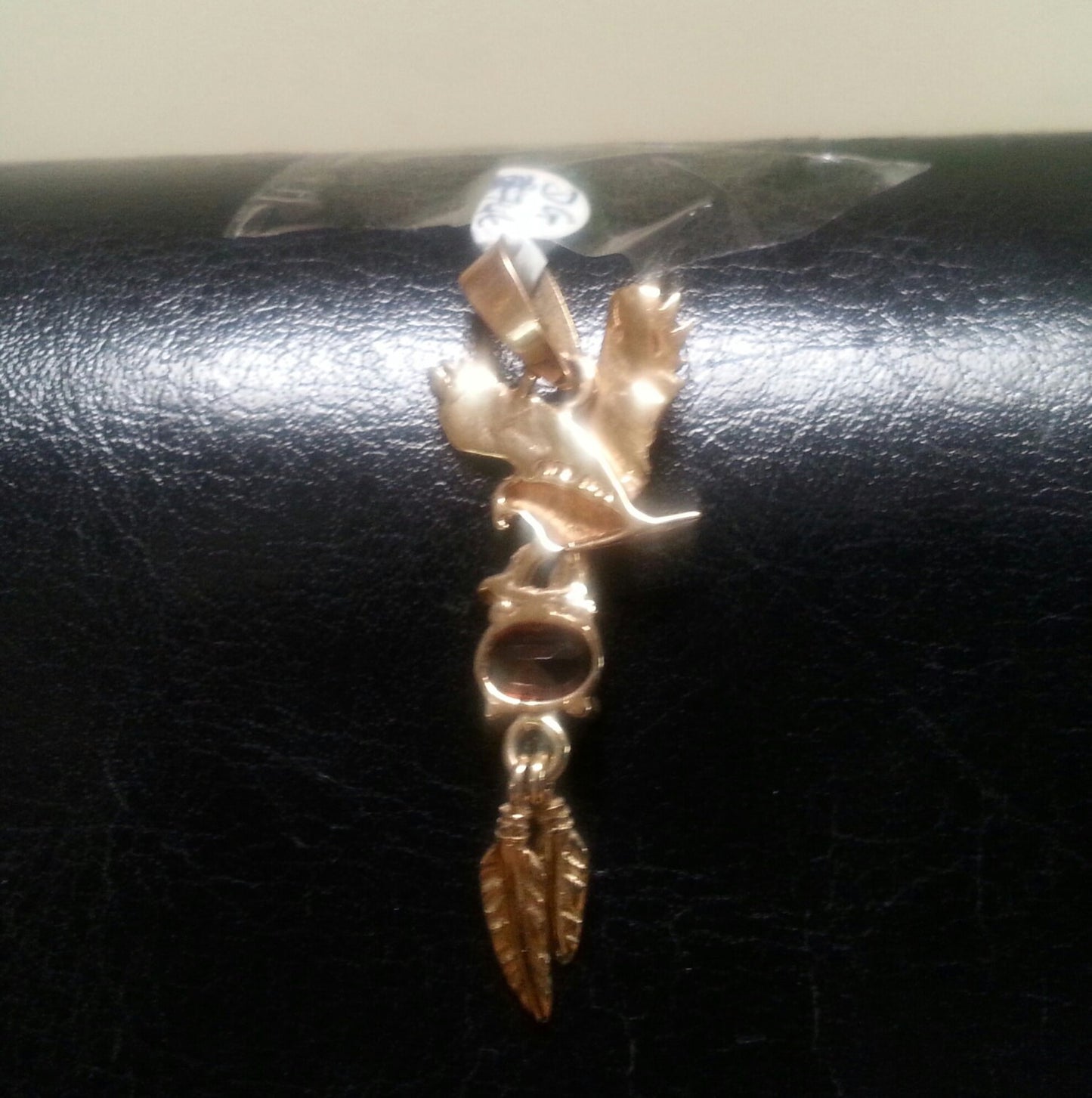 RESERVED Eagle feather garnet gold pendant indian steampunk biker gothic punk victorian gypsy hippy boho